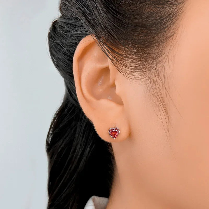TrustDavis 925 Sterling Silver Fashion Women's Jewelry Romantic Red Heart With CZ Stud Earring Gift For Girls Kids Lady DB1236