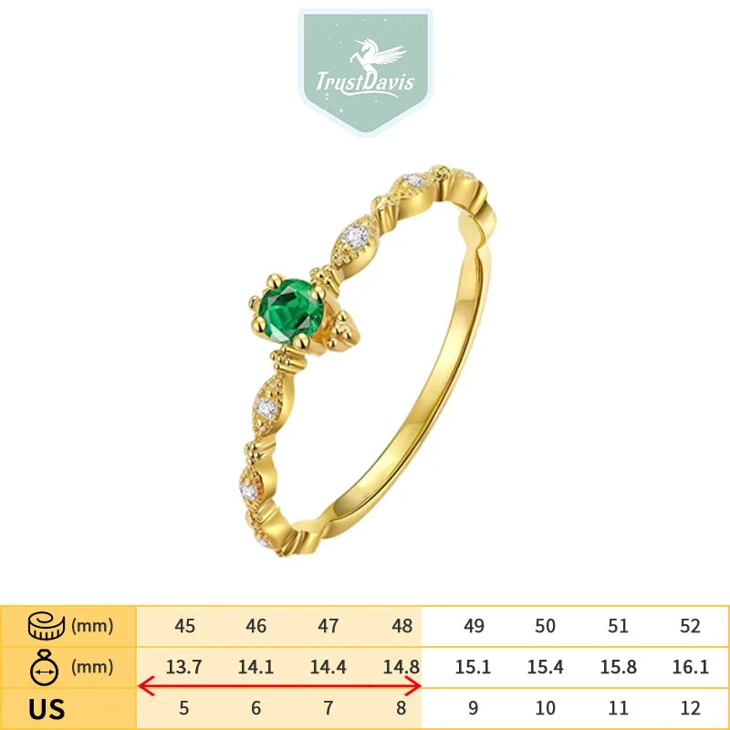 Trustdavis Authentic S925 Sterling Silver Green CZ 14K Gold Ring DB1249