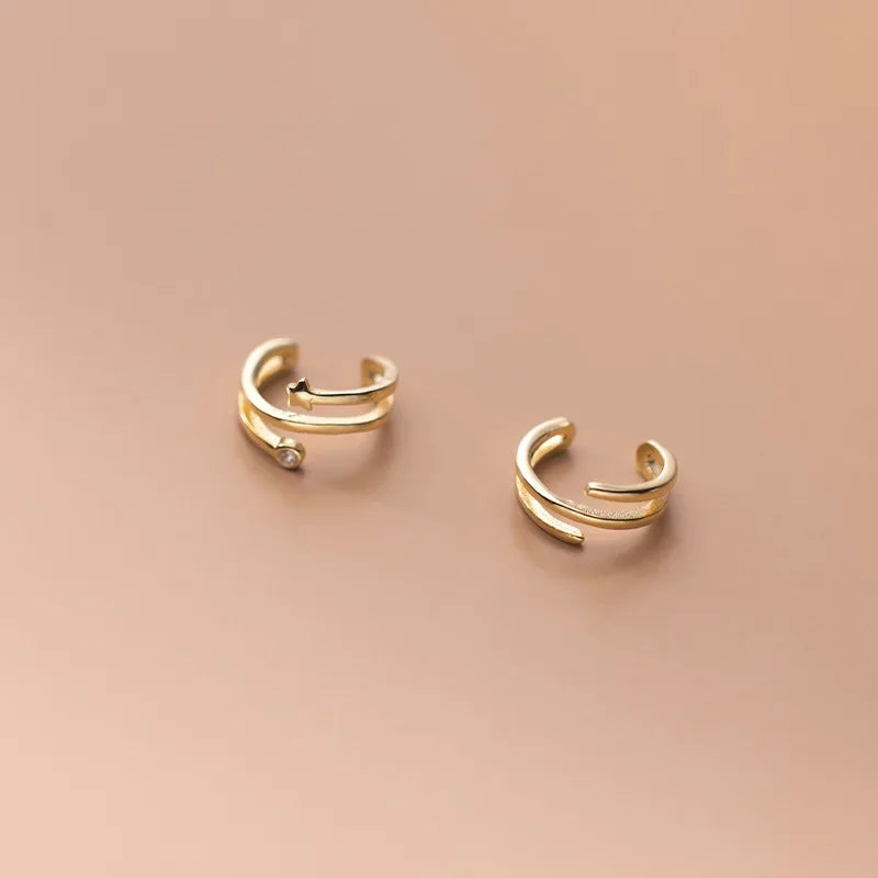 TrustDavis Real 925 Sterling Silver Fashion Sweet 3 Layer Star CZ Charm Clip Earrings For Women Wedding Party Jewelry DA2467