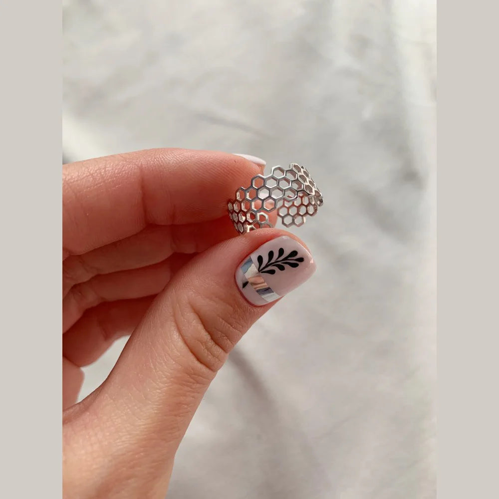 925 Sterling Silver Fashion 8mm Width Polygon Rings DS916