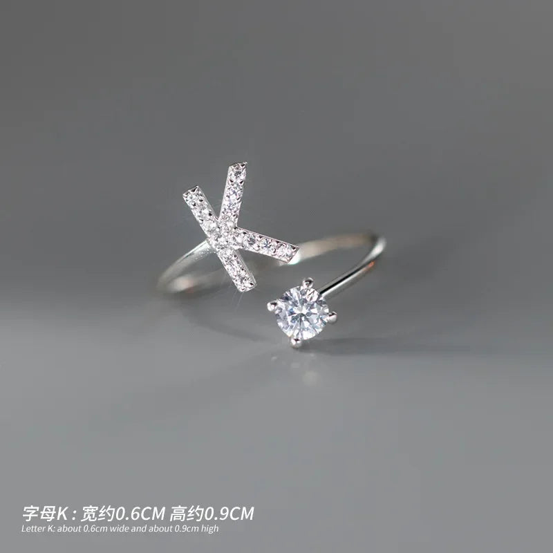 TrustDavis Real 925 Sterling Silver Rings For Women Wedding Party Jewelry 26 Letter Clear CZ Opening Ring Fine Jewelry DA3121