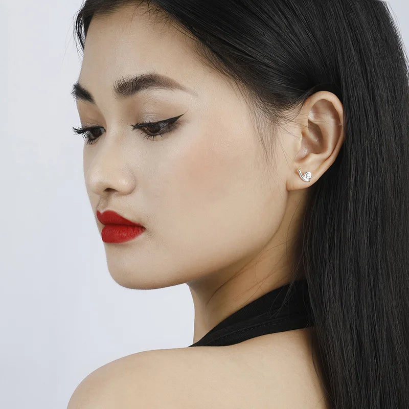 TrustDavis Real 925 Sterling Silver Sweet Personality Creative Snail Stud Earrings Gift For Women Girls Kids Lady Jewelry DF350