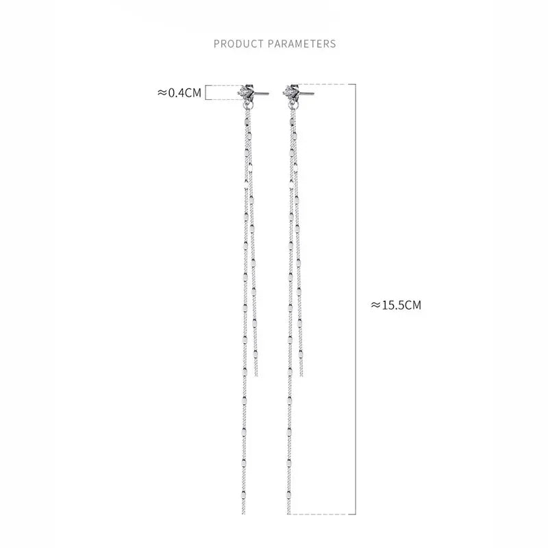 TrustDavis Real 925 Sterling Silver Earring 15CM Long Chain Tassel CZ Stud Earring For Women Valentine's Day Fine Jewelry DE0549