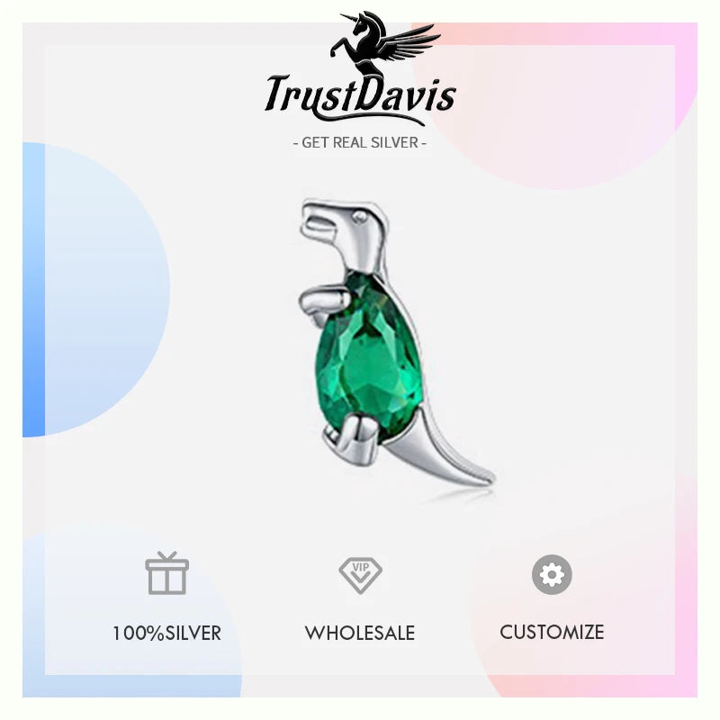 Trustdavis Real 925 Sterling Silver 1Pcs Fashion Cute Dinosaur Stud Earrings Women Girls Birthday Party Gift Jewelry DA1379