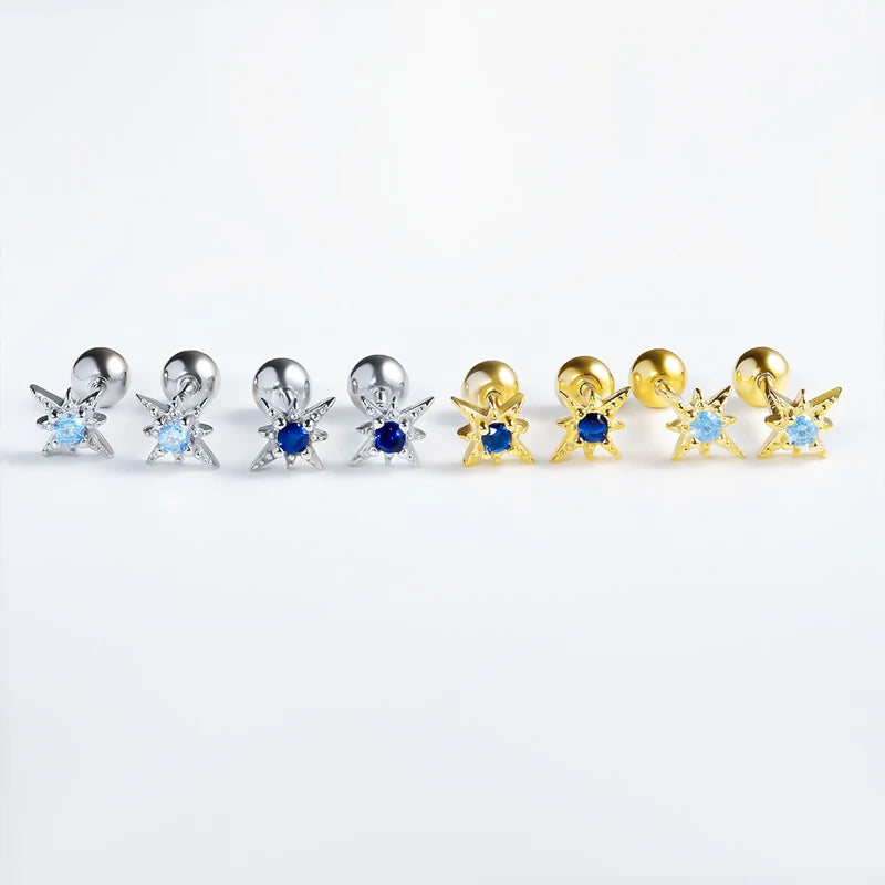 TrustDavis Girls 925 Sterling Silver Star Earrings Zircon Stud for Women Wedding Party Fine Jewelry Wholesale DS4577