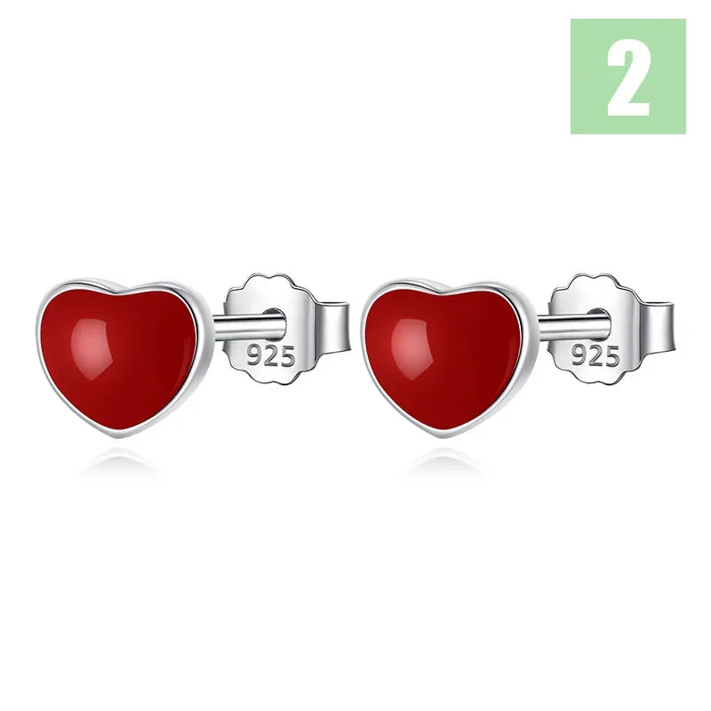 TrustDavis Real 925 Sterling Silver Black Star Square Heart Triangle Round Stud Earrings For Daughter Girls Birthday Gift DT14