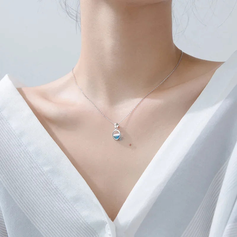 Trustdavis 925 Sterling Silver Hollow Round Crystal Pendant Short Clavicle Chain Necklace For Women Sivler 925 Jewelry DS841