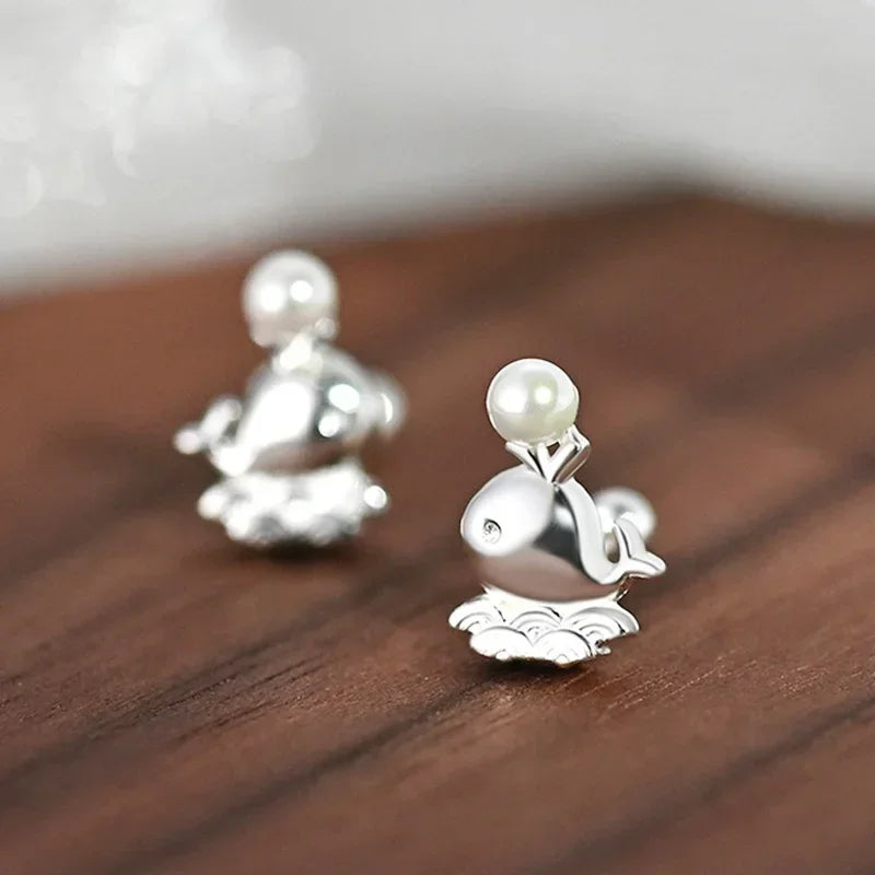 TrustDavis Real 925 Sterling Silver Romantic Cute Animal Screw Stud Earrings for Daughter Girls Gift Fine Jewelry Gift DS4035