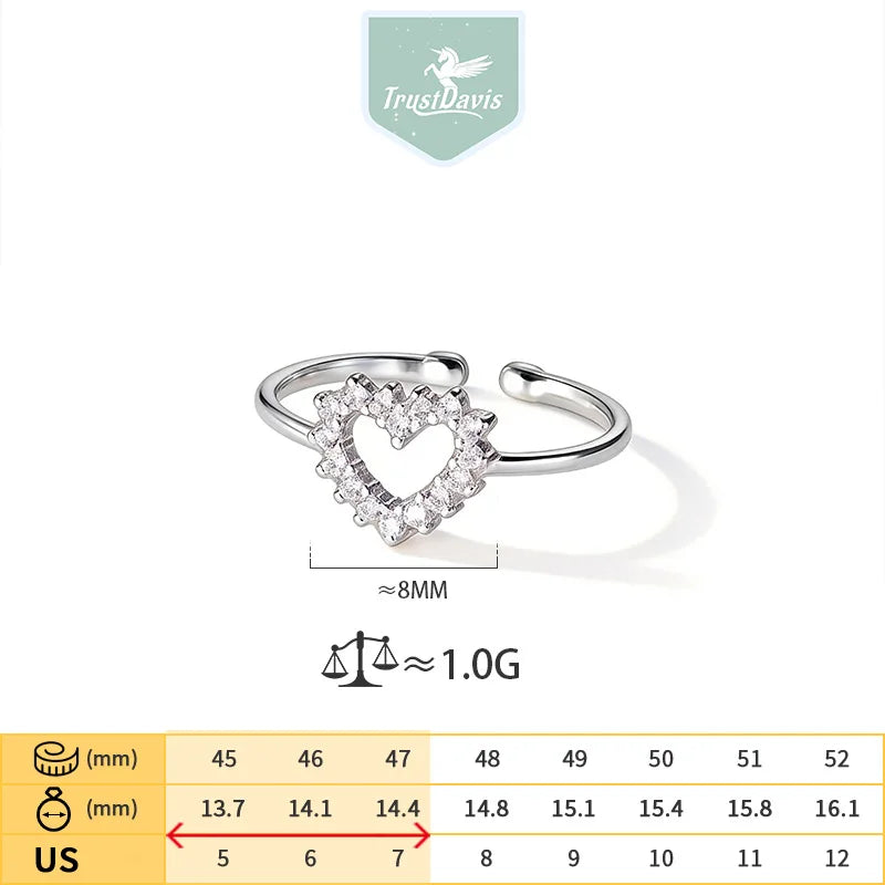 Heart-shaped Zircon Silver Open Ring DS4866