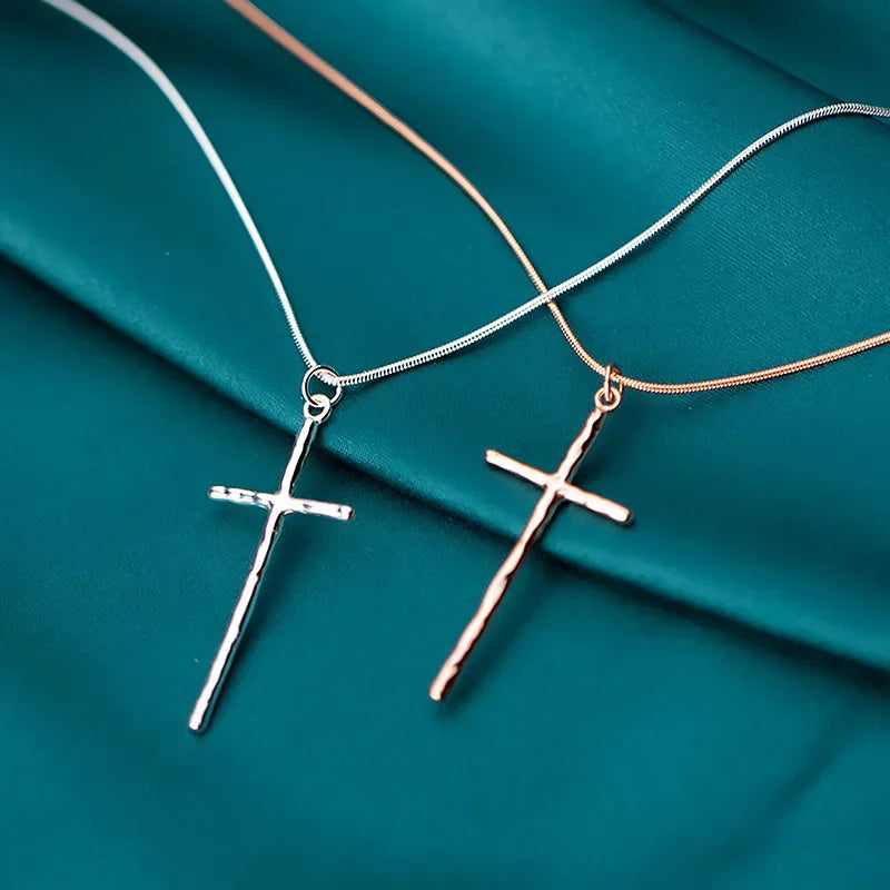 TrustDavis Real 925 Sterling Silver Minimalist Cross Clavicle Necklace For Women Wedding Anniversary Party Fine Jewelry DA1389
