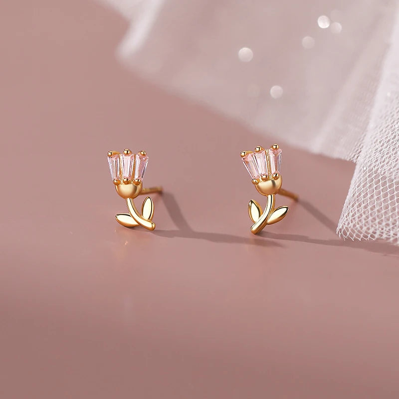 TrustDavis Girls 925 Sterling Silver Elegant Flower Stud Earrings For Women Daughter Girls Birthday Gift Jewelry DS4181