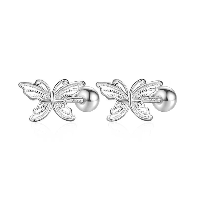 TrustDavis Real 925 Sterling Silver Minimalist Fashion Cute Butterfly Screw Stud Earrings for Women Wedding Fine Jewelry DS3965