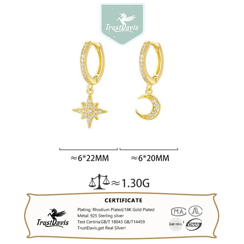 Star Zircon Earrings Star and Moon Earrings for Women Gift Jewelry DS4209