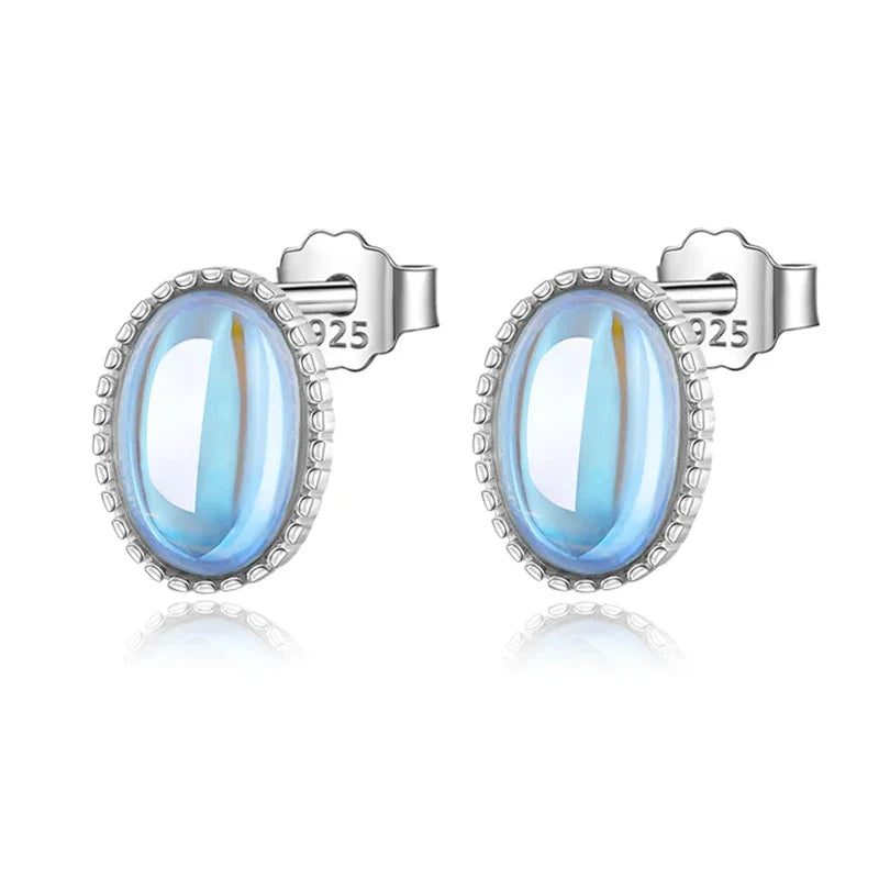 Real 925 Sterling Silver Moon Stone Stud Earrings DS4367