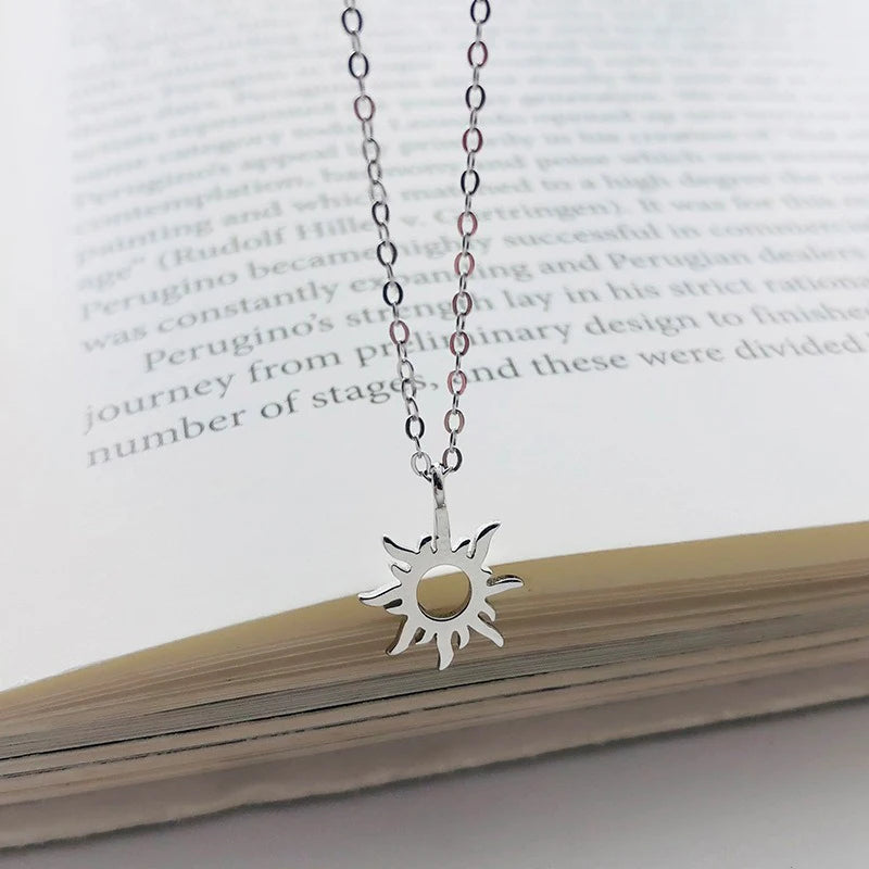 TrustDavis 925 Sterling Silver Women's Necklace Fashion Simple Hollow Sun Flame Necklace for Women Girls Jewelry Gift DS4661