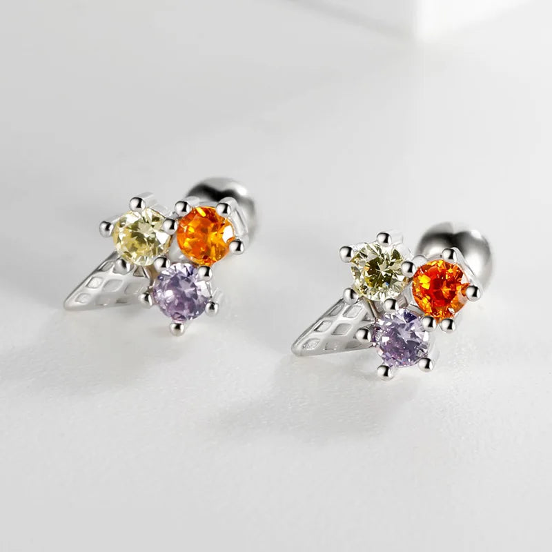 Ice Cream CZ Bead Screw Stud Earrings DS4150