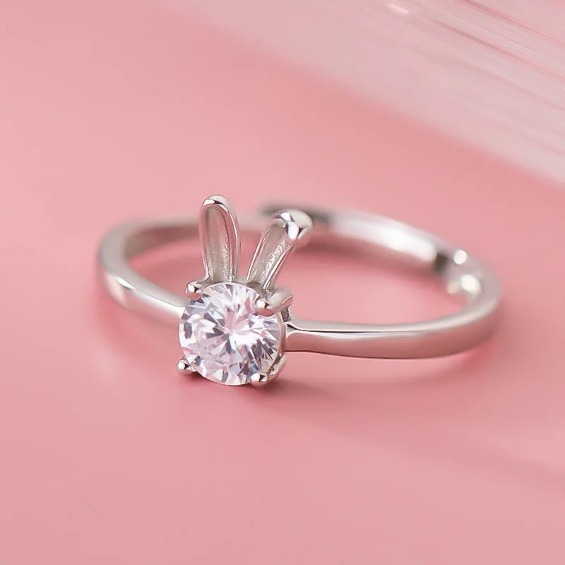 TrustDavis S925 Solid Sterling Silver Sweet Rabbit Cocktail Opening Ring for Women Grils Party Fine Jewelry Wholesale DS3839