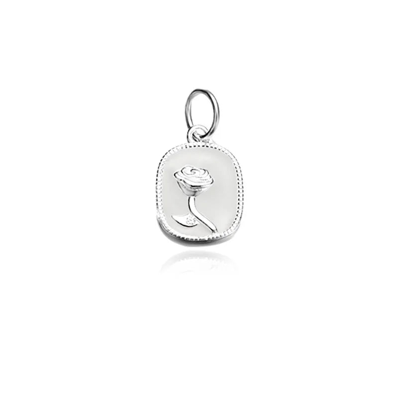TrustDavis Real 925 Sterling Silver Fashion Geometric White Rose Charm Pendant Handmade DIY Accessories Wholesale DZ1709