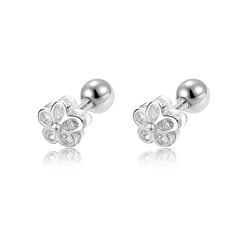 Flower Shiny CZ Bead Screw Stud Earrings For Women Wedding Fine Jewelry DA2491