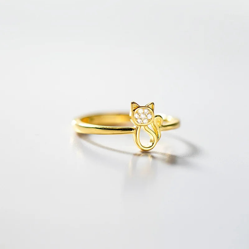 TrustDavis Real 925 Sterling Silver Fashion Cat with Zirconr Ring lAdjustable Ring for Women Wedding Party Fine Jewelry DS4173