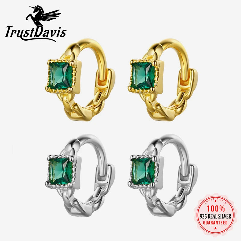 TrustDavis Girls 925 Sterling Silver Geometric Zircon Mini Hoop Earrings for Girls Wedding Party Fine S925 Jewelry DS4627