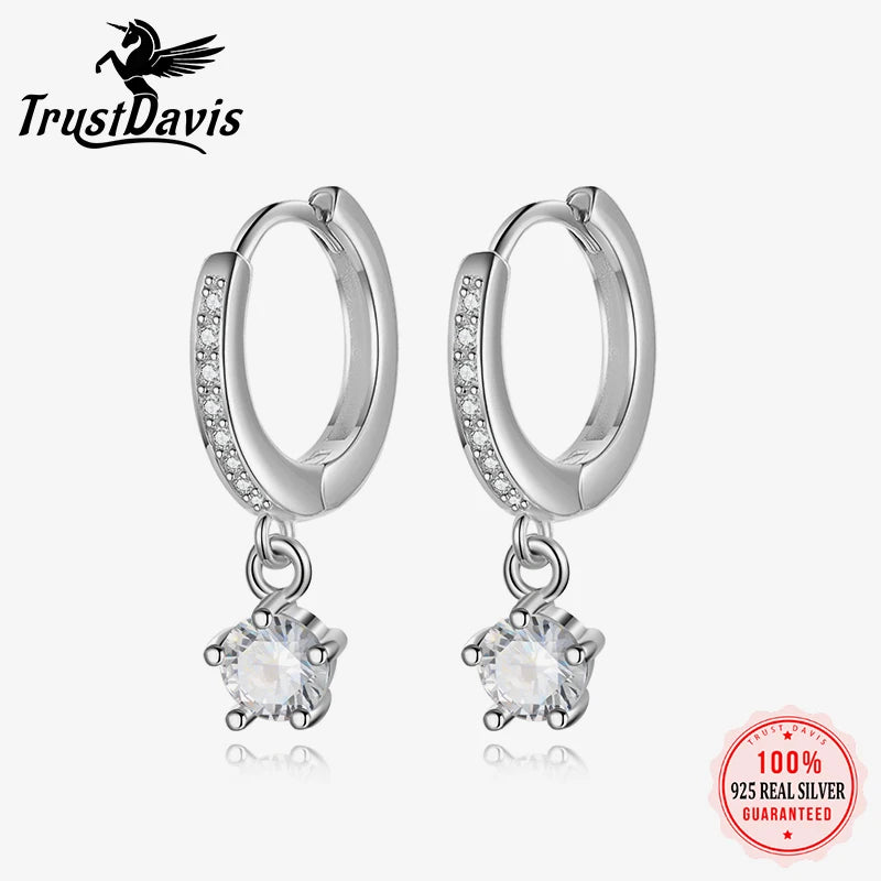 Trustdavis Real 925 Sterling Silver Simplicity Zircon Hoop Earrings Women Girls Birthday Party Gift Jewelry DS4133