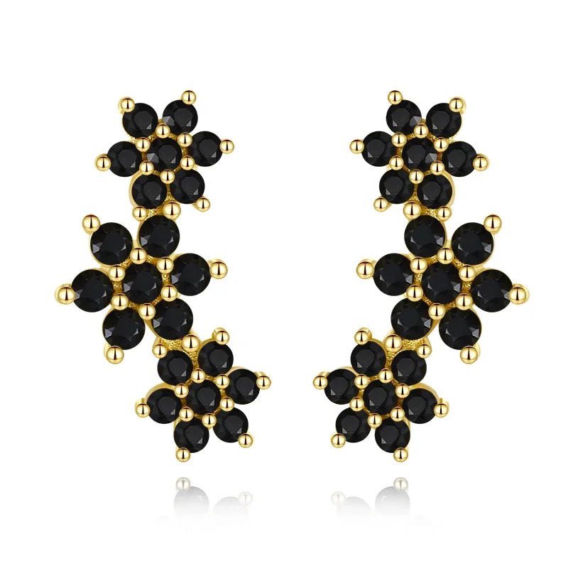 TrustDavis Real 925 Sterling Silver Earring 18K Gold Black CZ Earrings Jewelry Wedding Anniversary Party Gift DF058