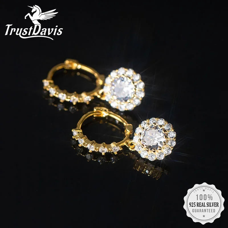 TrustDavis Real 925 Sterling Silver 2022 Fashion Sparkling Zircon Hoop Earrings For Women Elegant Chic Party Jewelry Gift DA0055