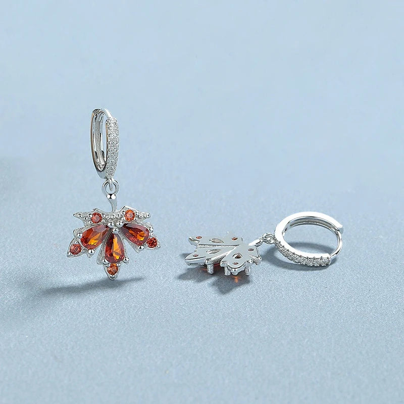 Trustdavis Real 925 Sterling Silver Sweet Fashion Maple Leaves Hoop Earrings Women Girls Birthday Party Gift Jewelry DS4141
