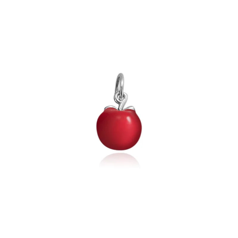 TrustDavis Real 925 Sterling Silver Fashion Red Apple Charm Pendant Handmade DIY Accessories Fine Jewelry Wholesale DZ1743