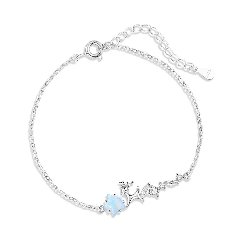 TrustDavis Girls 925 Sterling Silver Fashion Simple Star Deer Bracelet for Women Girl Christmas Gift Fine Jewelry DS4694