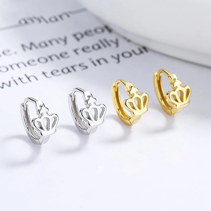 TrustDavis Real 925 Sterling Silver Fashion Temperament Crown Hoop Earrings for Women Wedding Birthday Fine Jewelry DZ1709