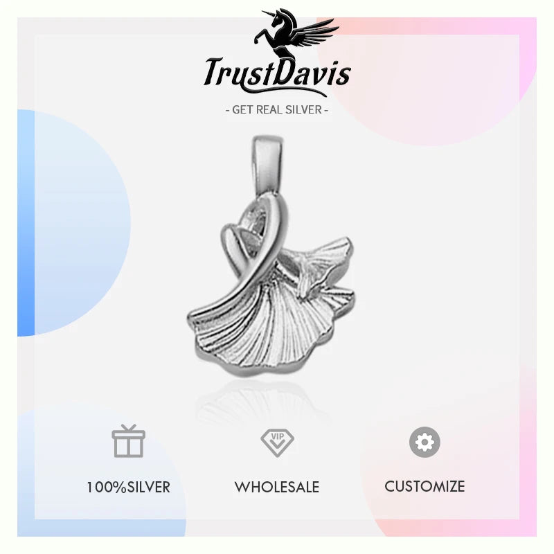 TrustDavis Real 925 Sterling Silver Fashion Ginkgo Leaf Charm Pendant Handmade DIY Accessories Fine Jewelry Wholesale HY041