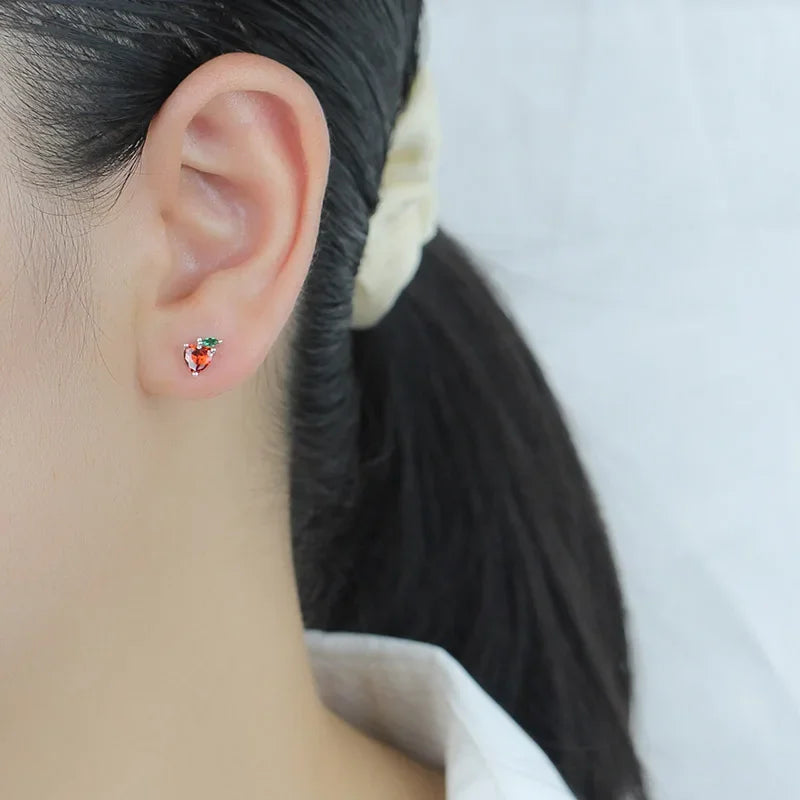 Trustdavis Real 925 Sterling Silver Sweet Fruit Peach Grapes Radish Cherry Screw Stud Earrings For Women Wedding Jewelry DB1327