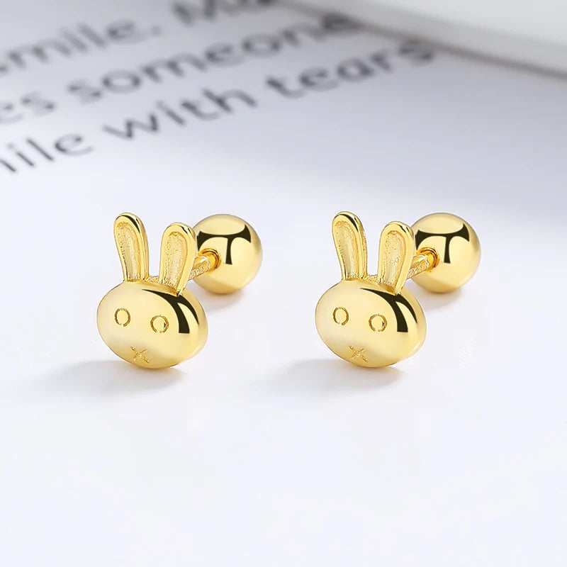 TrustDavis Real 925 Sterling Silver Sweet Rabbit Year Wish Gift Earrings for Daughter Children Birthday Gift Jewelry DS3583