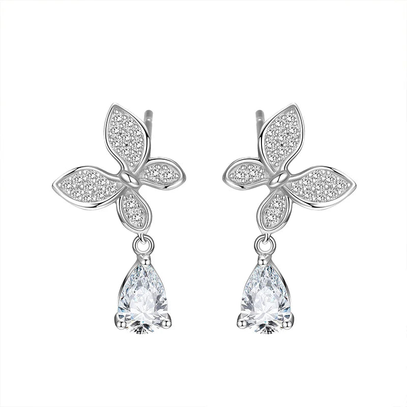 TrustDavis Real 925 Sterling Silver Women's Fashion Simple Butterfly Zircon Drop Earrings for Women Girls Gift Jewelry DS4236