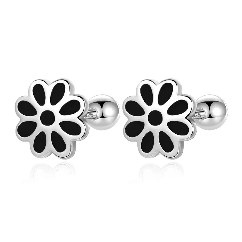 TrustDavis Real 925 Sterling Silver Casual Glaze Flower Screw Stud Earrings For Women Wedding Valentine's Day Jewelry DS4591