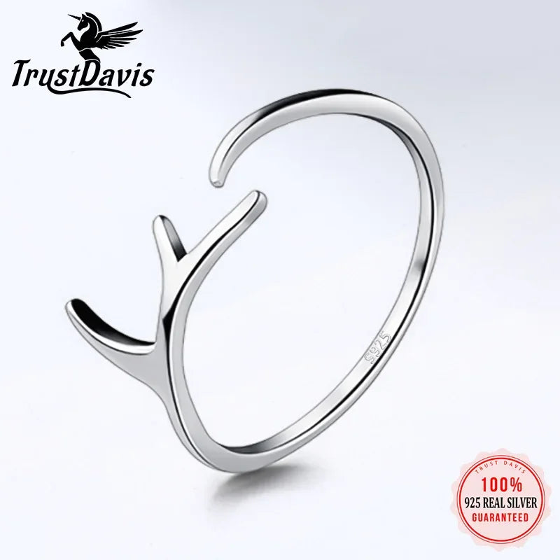 TrustDavis 100% 925 Sterling Silver Fashion Jewelry Antlers Cocktail Ring Sizable 5 6 7 Girls Kids Xmas DS359 Drop Shipping
