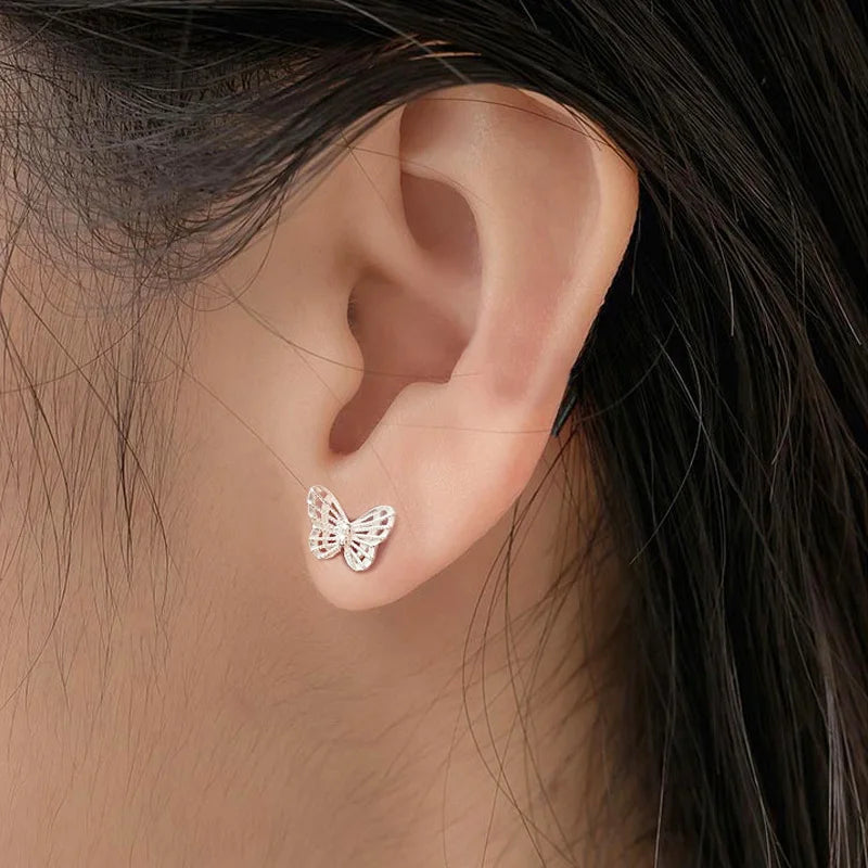 Trustdavis Girls Real 925 Sterling Silver Cute Butterfly Zircon Stud Earrings Women Daughter Birthday Party Gift Jewelry DS4363