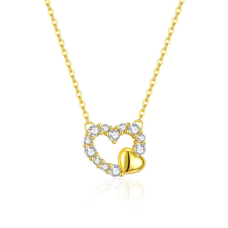 TrustDavis 925 Sterling Silver Women's Fashion Zircon Heart Hollow Earrings and Necklace Set for Women Girls Jewelry Gift DS4432