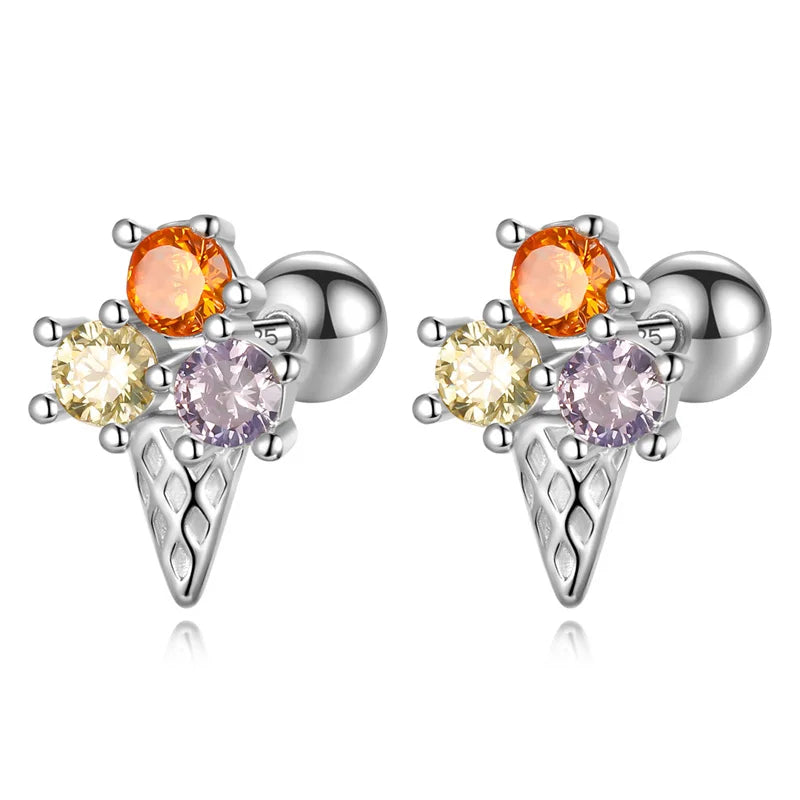 Ice Cream CZ Bead Screw Stud Earrings DS4150