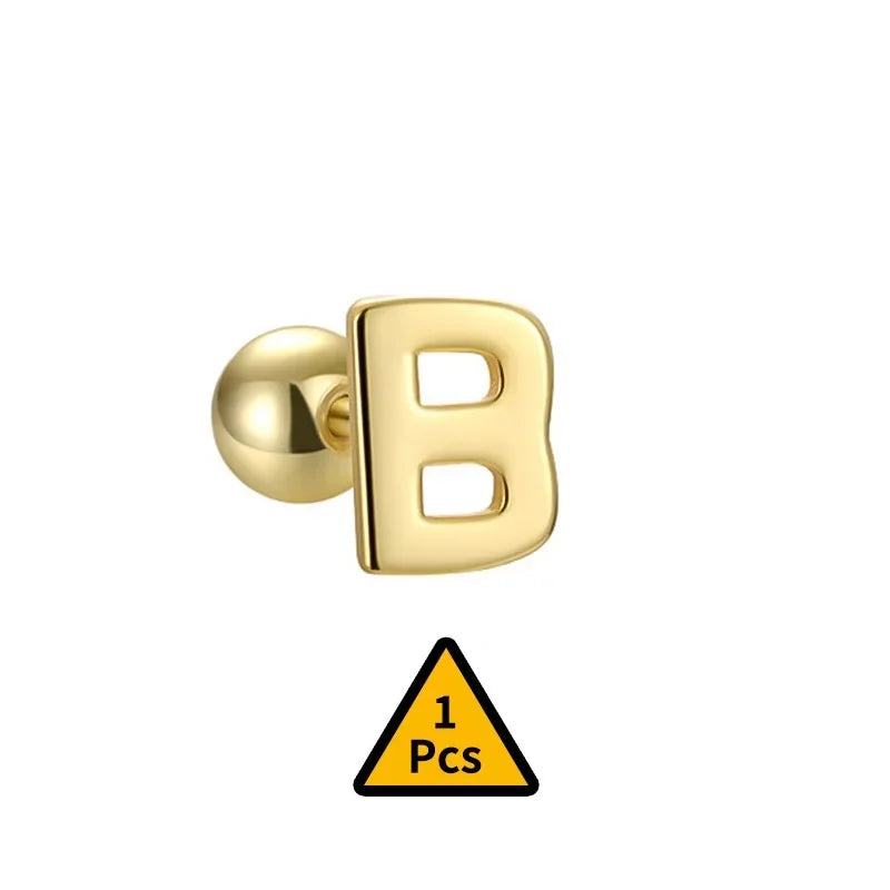 TrustDavis Real 925 Sterling Silver Stud Earrings 26 Letter CZ Screw Beads For Women Children Baby Minimalist Jewelry DA2559