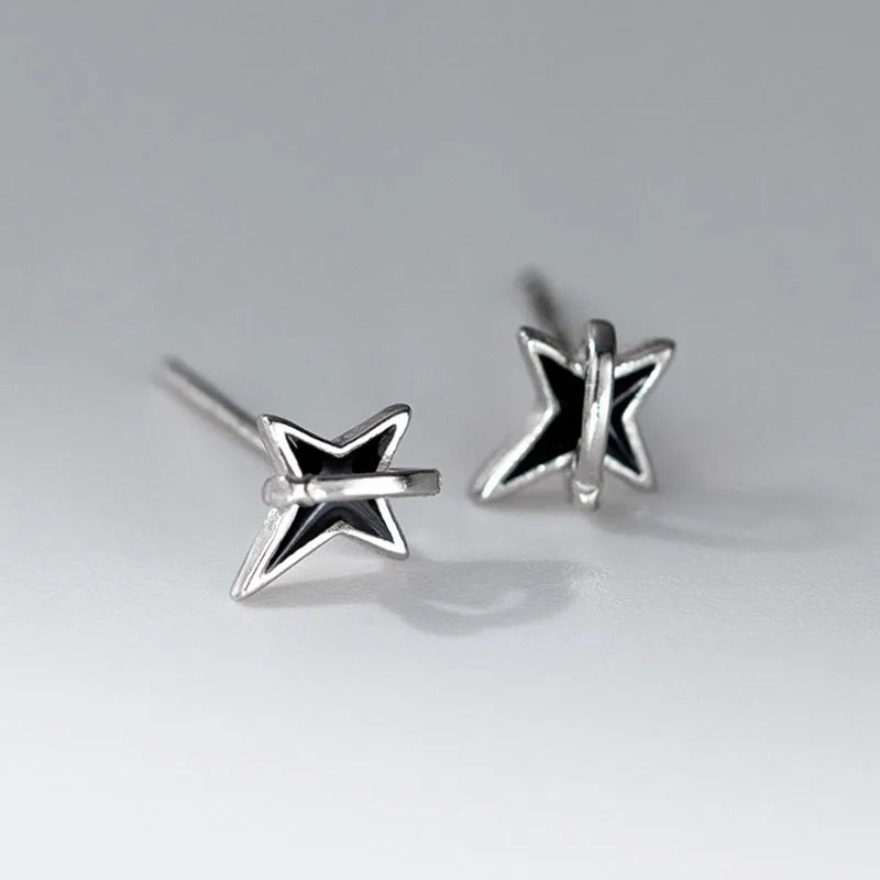 Fashion and Minimalist Black Four-pointed Star Stud Earrings DS4936