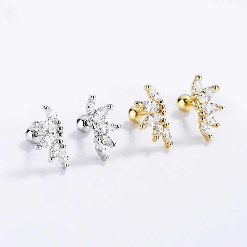 TrustDavis Real 925 Sterling Silver White Zircon Horse Eye Screw Stud Earrings For Women Wedding Trendy Fine Jewelry DG0031