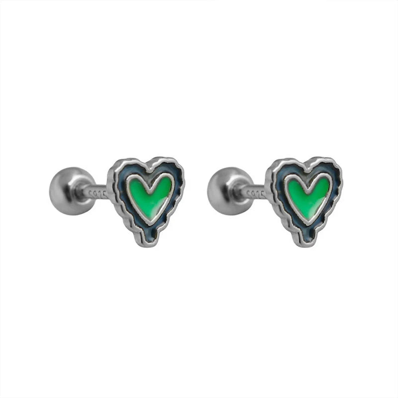 TrustDavis 925 Sterling Silver Women's Fashion Simple Epoxy Heart Screw Earrings for Women Girls Jewelry Gift DS4328