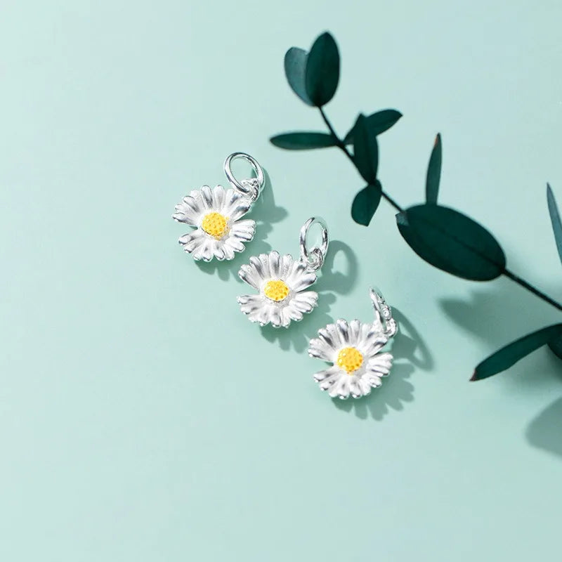 TrustDavis New Real 925 Sterling Silver Fashion Daisy Flower Charm Pendant Handmade DIY Accessories Wholesale DZ1722
