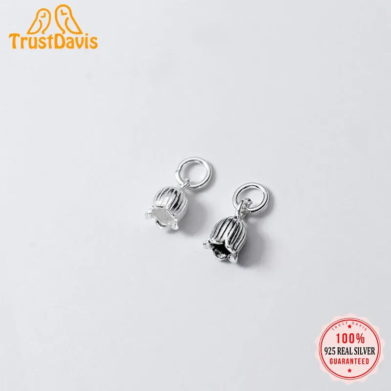 TrustDavis Real 925 Sterling Thai Silver Fashion Tulip Flower Charm Pendant Handmade DIY Accessories Jewelry Wholesale DZ451