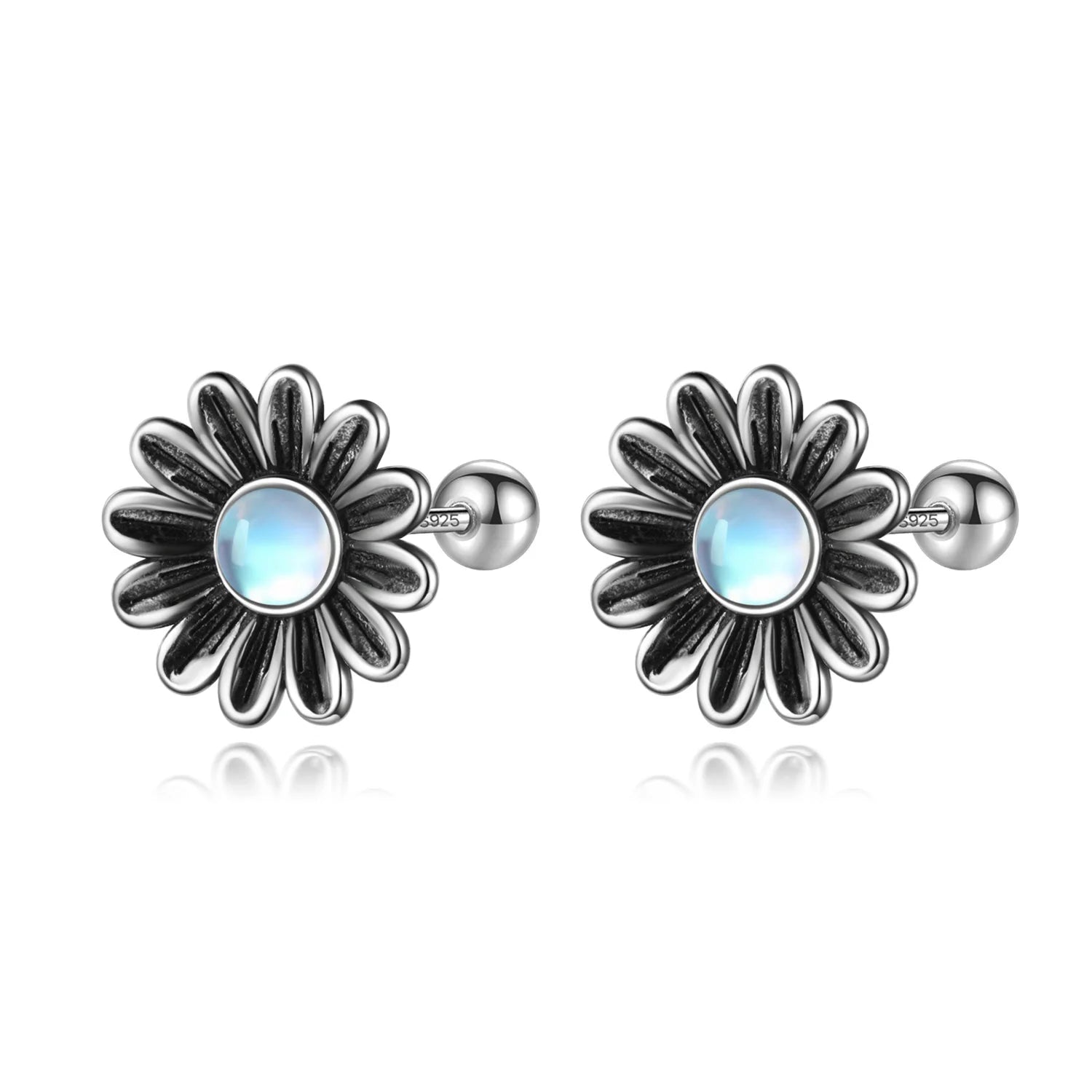 Real 925 Sterling Silver Vintage Daisy Flowers Screw Stud Earrings DF2049