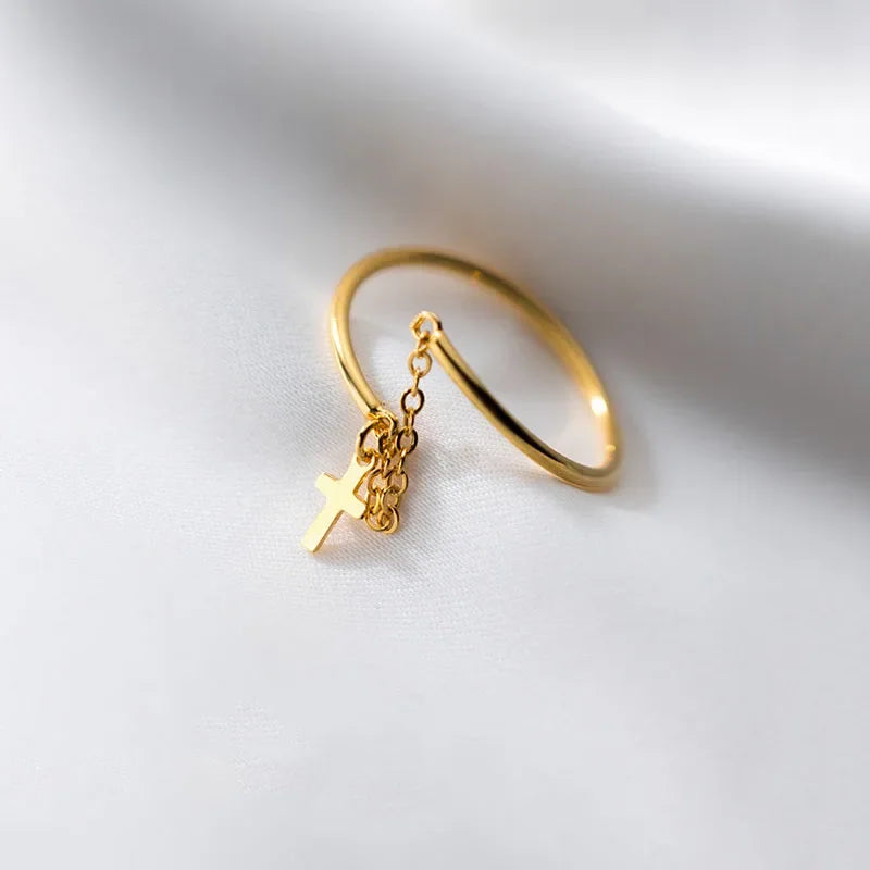 Cross Chain Ring Sizable For Women Wedding Party Fine S925 Jewelry Gift DB1082