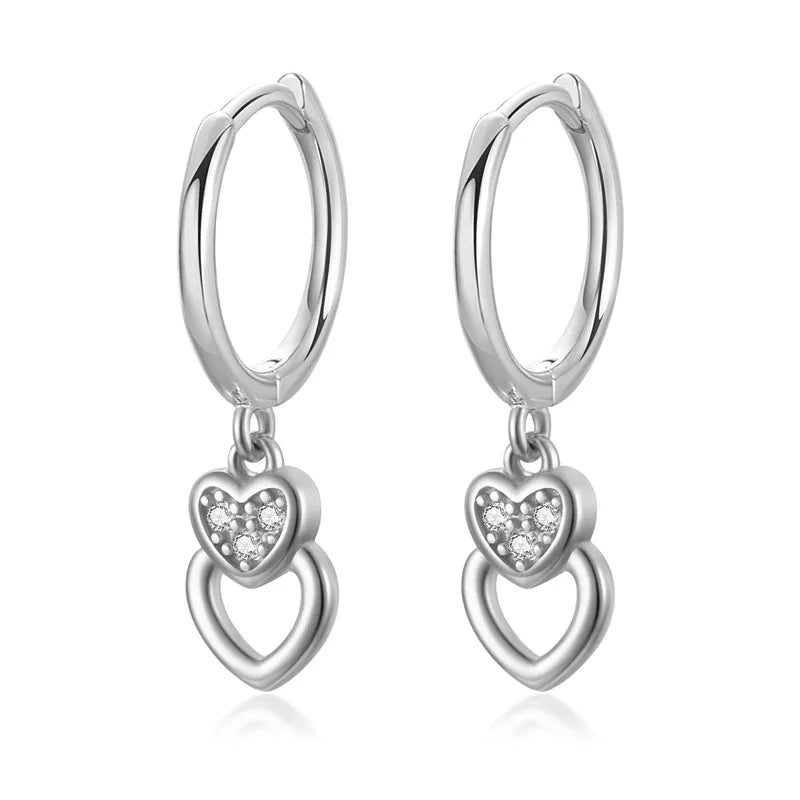 Real 925 Sterling Silve Fashion Asymmetric Star Moon Pendant Hoop Earrings DA2646